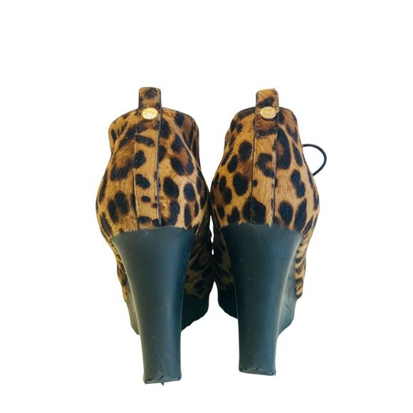JIMMY CHOO Brown Leopard Calf Hair Baxter Wedge Lace Up Ankle Booties Size 34.5 - Picture 8 of 9